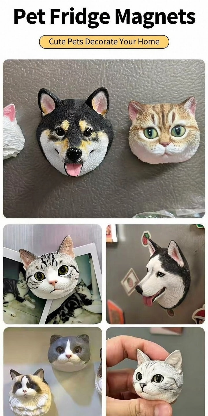 🐶 Custom 3D Pet Fridge Magnet – Realistic Dog & Cat Face Refrigerator Sticker! 🐱💕