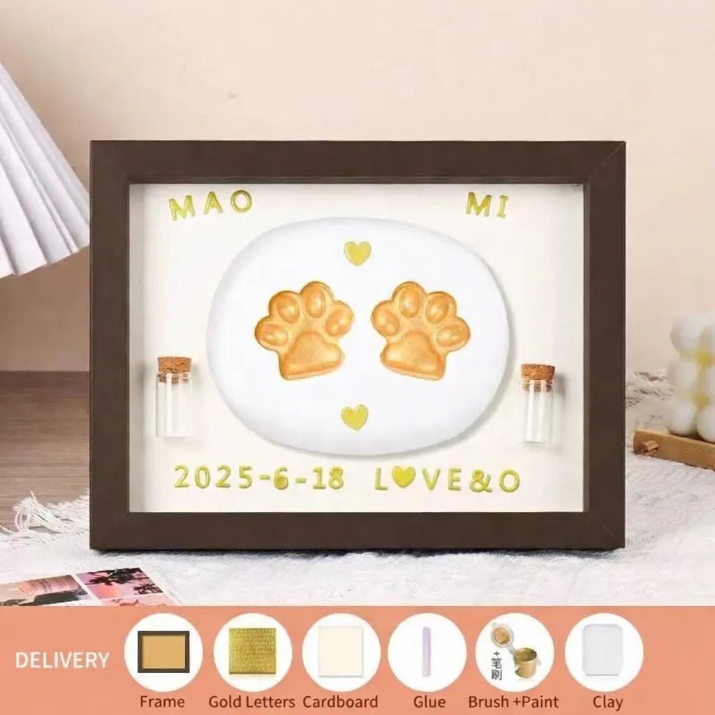 DIY Pet Paw Print Photo Frame Kit - Mess - Free Ink Pad Memorial Keepsake for Dogs & CatsFurEver Memory