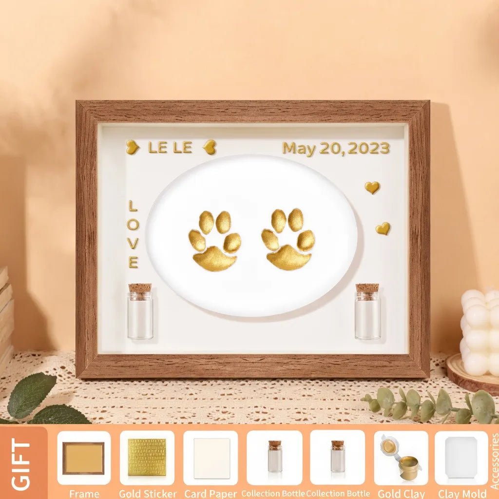 DIY Pet Paw Print Photo Frame Kit - Mess - Free Ink Pad Memorial Keepsake for Dogs & CatsFurEver Memory