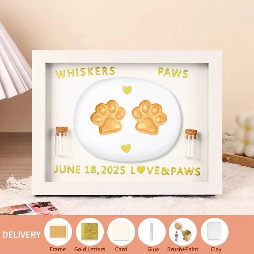 DIY Pet Paw Print Photo Frame Kit - Mess - Free Ink Pad Memorial Keepsake for Dogs & CatsFurEver Memory